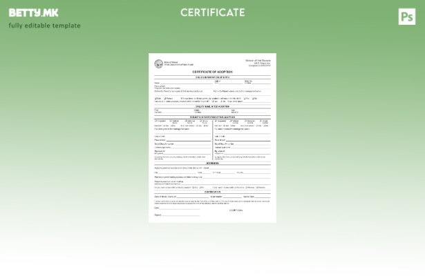 Модерен стил шаблон за уверение за посвојување од одделот за јавно здравје на СА